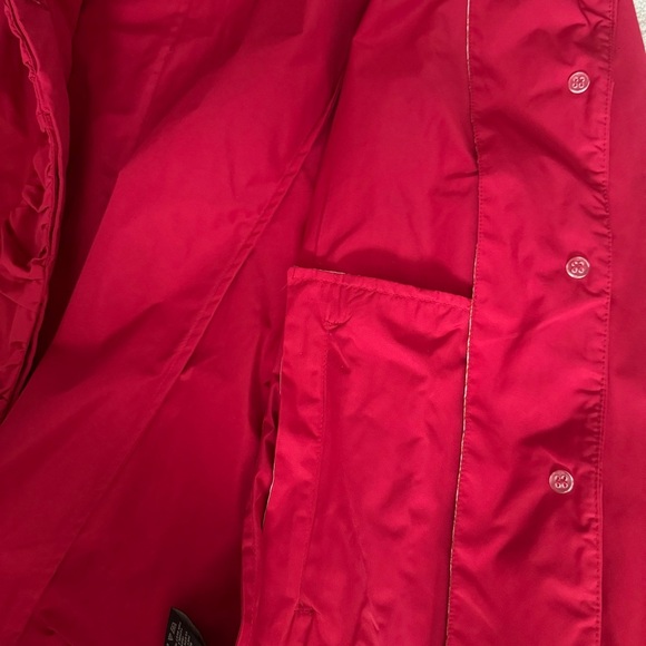 Rainforest Bold Red Hidden Hood Water Resistant Women’s Long Raincoat - Picture 13 of 14